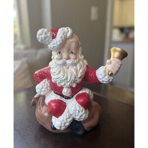Vintage Ceramic Santa Claus Ringing Bell Atlantic Mold 1950s - 1960s Mid Century